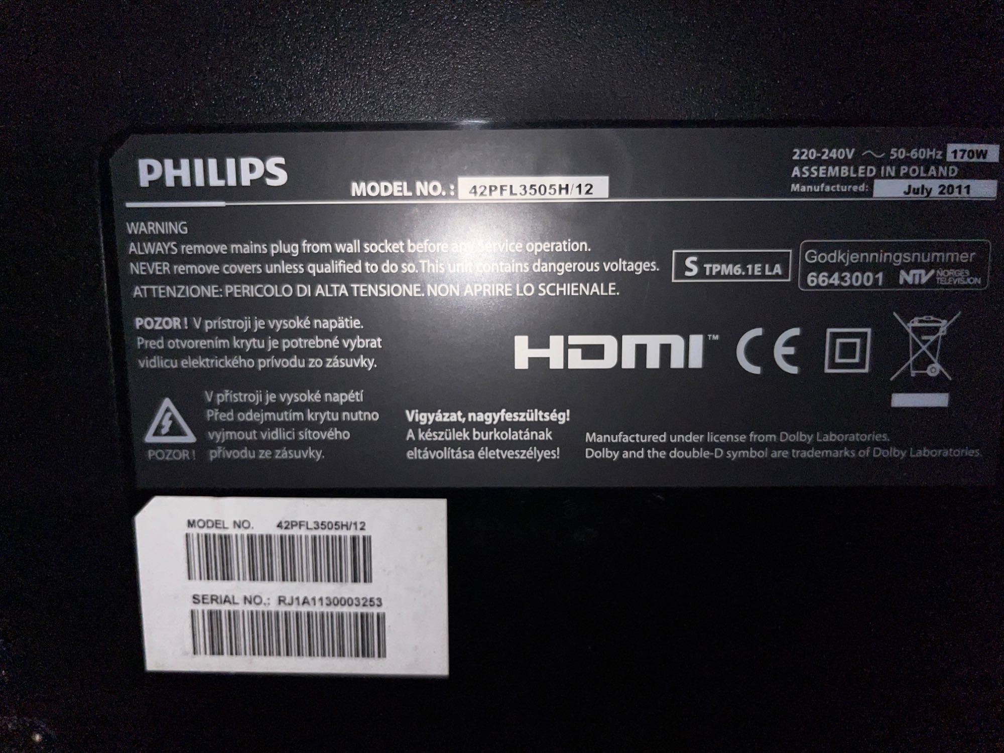 Philips 42PFL350H/12, defect, ideal pentru piese sau reparații.