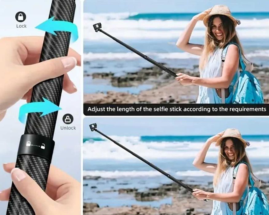 Selfie stick invizibil pliabil carbon 5m Insta360 X5, X4, X3,GoPro Max