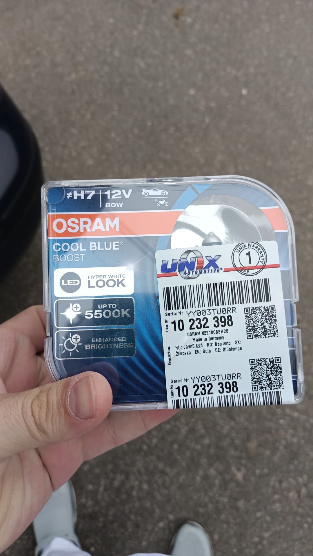 Vând set 2 becuri Osram cool blue H7