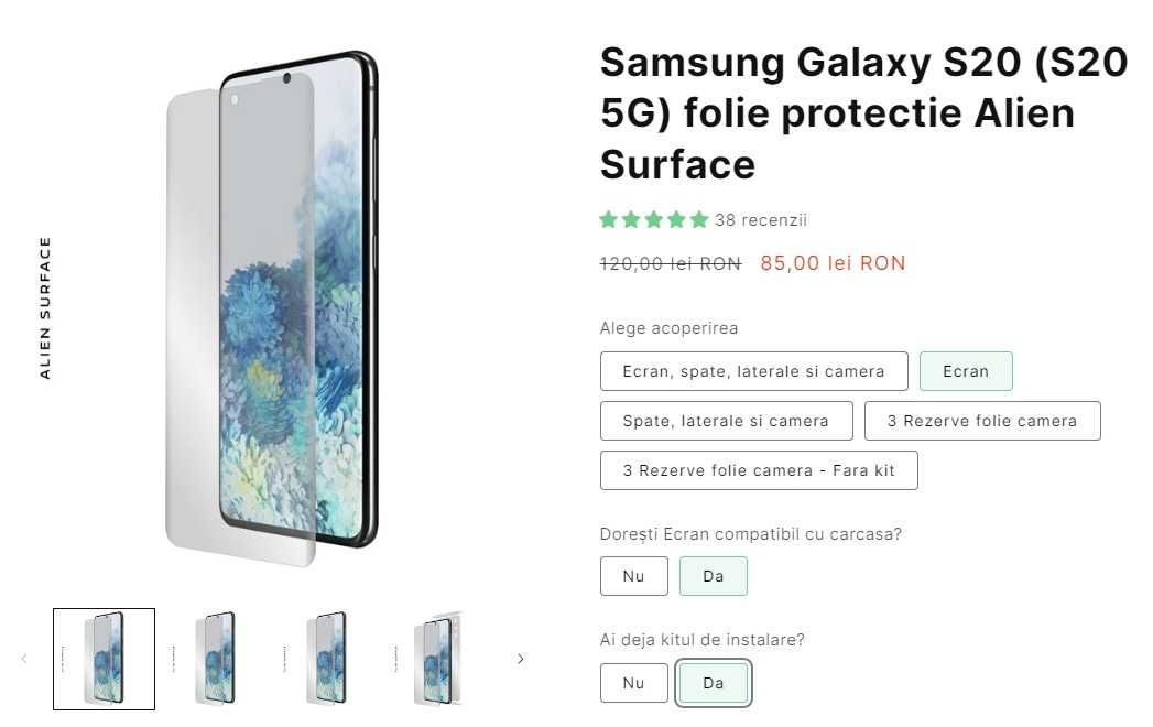 Folie Protectie Ecran Samsung S20 Silicon AlienSurface