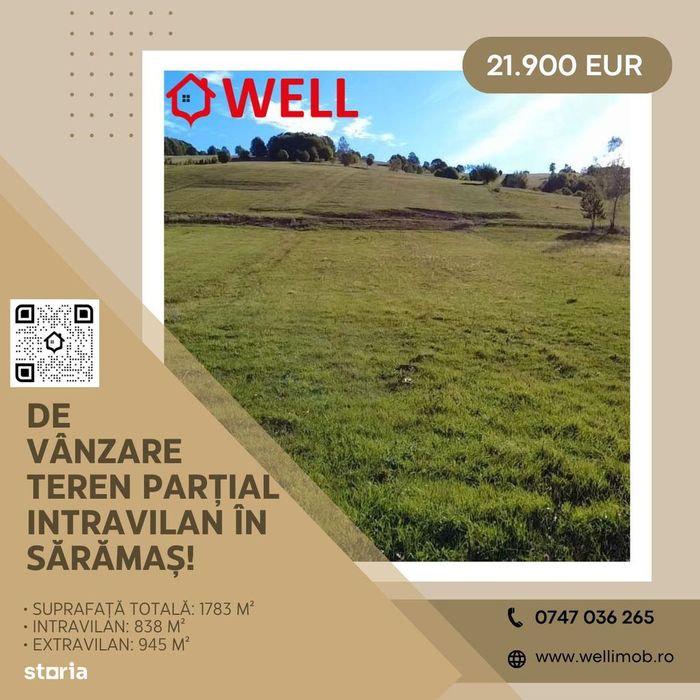 De vânzare teren parțial intravilan în Sărămaș!