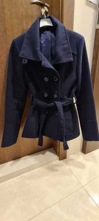 Тъмно синьо палто с вълна, размер С