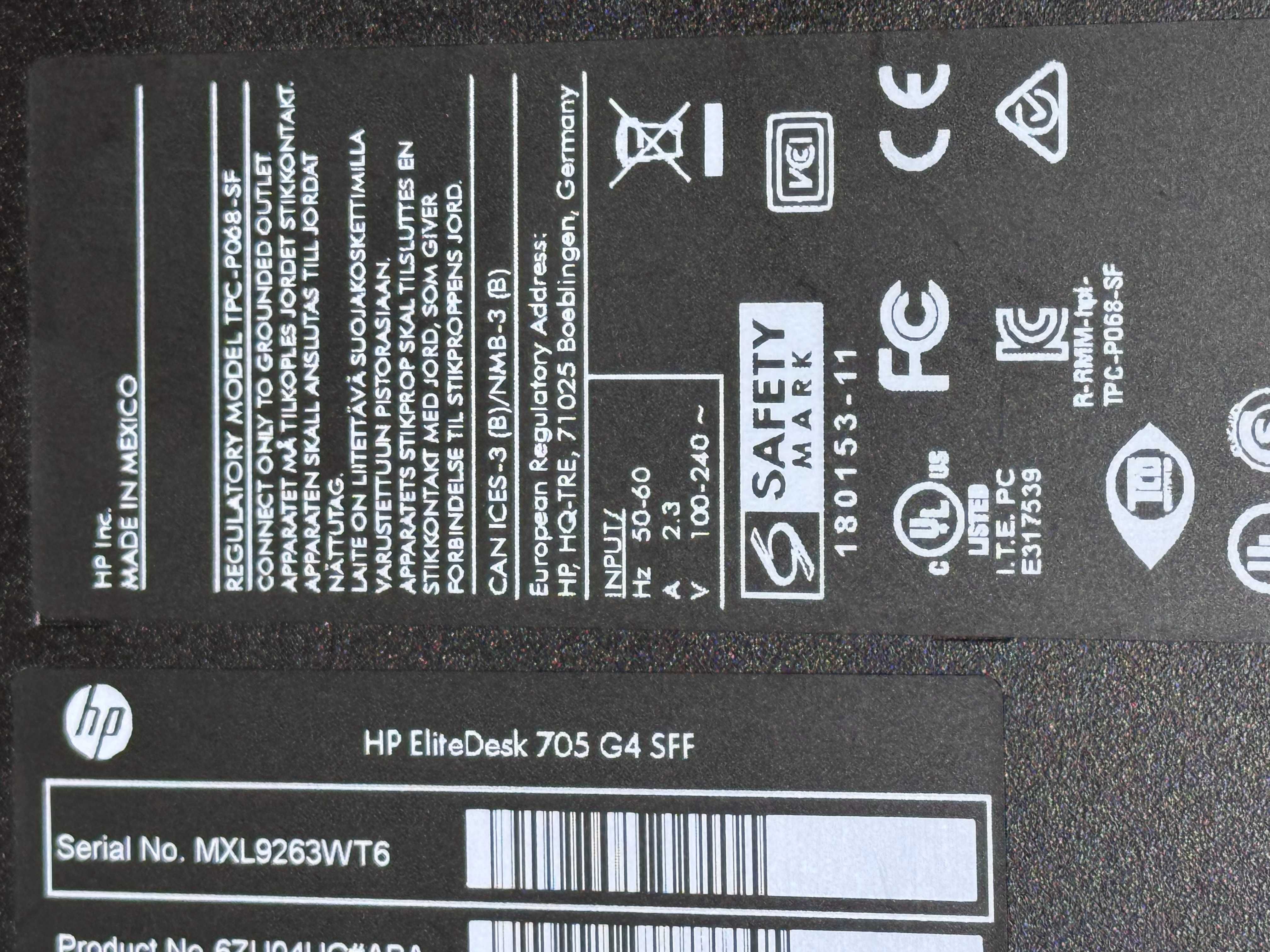HP EliteDesk 705 G4 SFF AMD Ryzen 5 PRO 2400G озу8гб 256 ssd