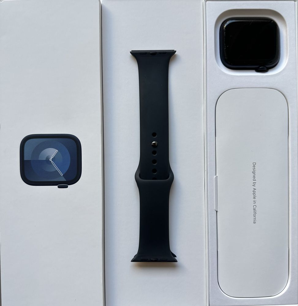 Apple Watch 9, GPS, carcasa midnight aluminium 45 mm, M/L