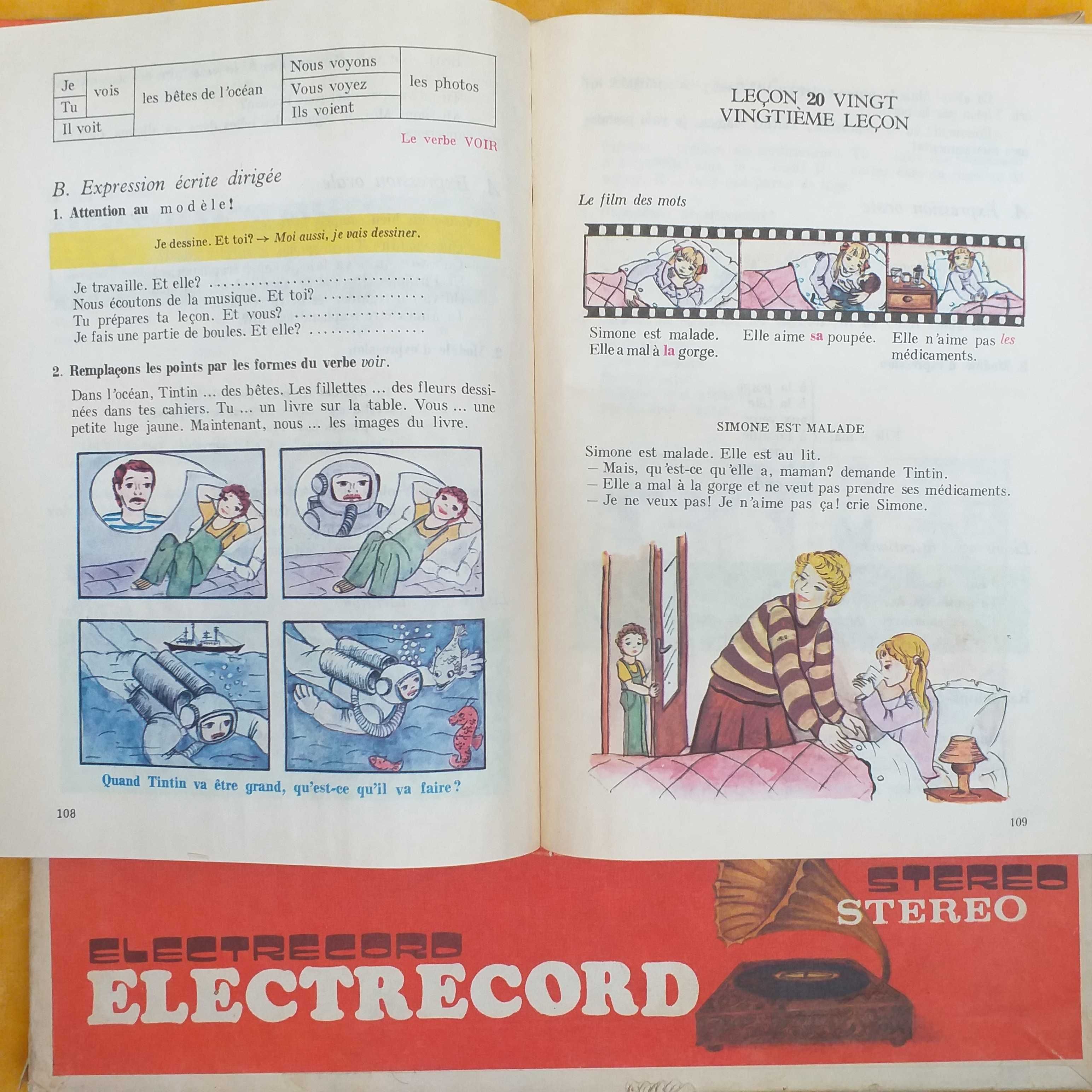 manual vechi curs limba franceza, 3 vinil discuri colectie Electrecord