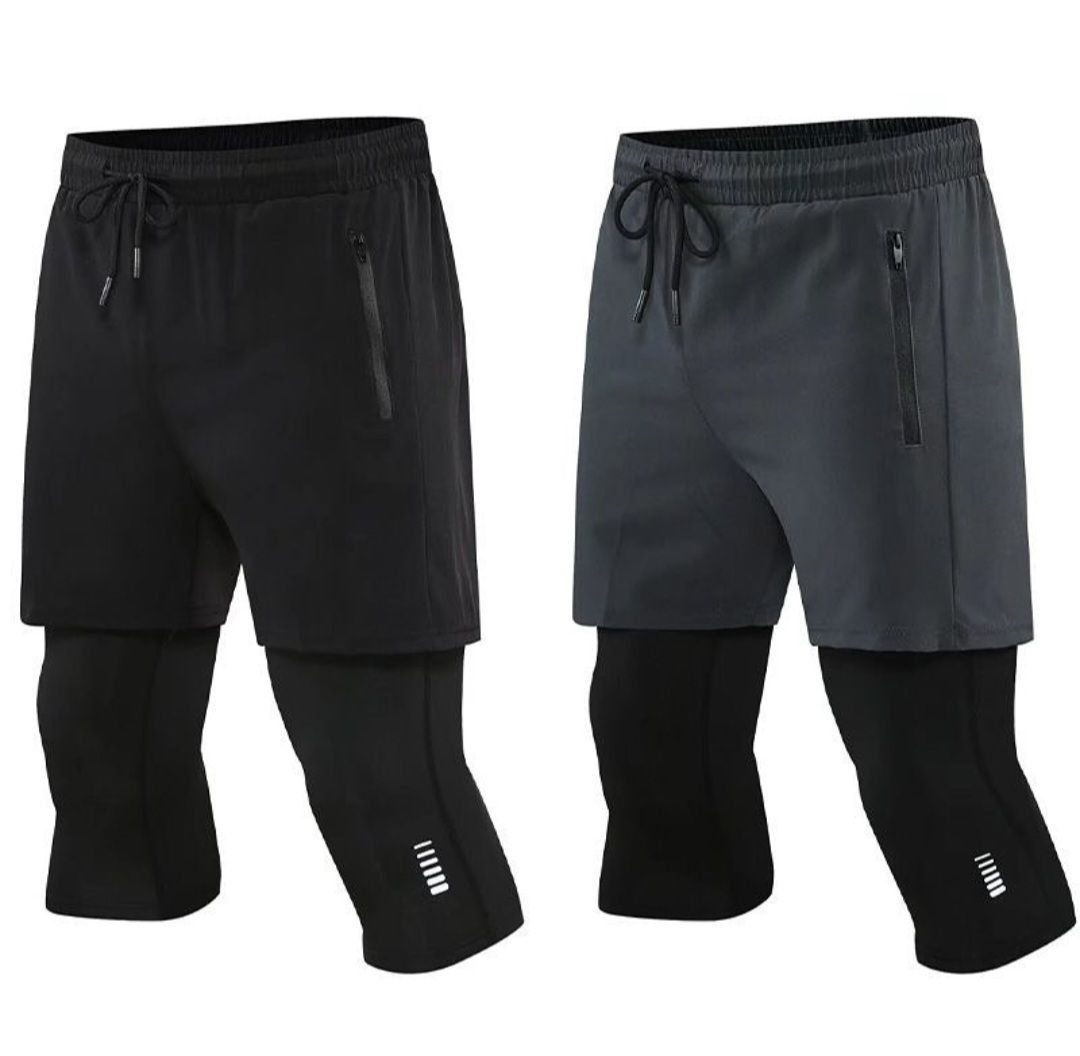 Двухслойные шорты+тайтсы Adidas, Nike для тренировок