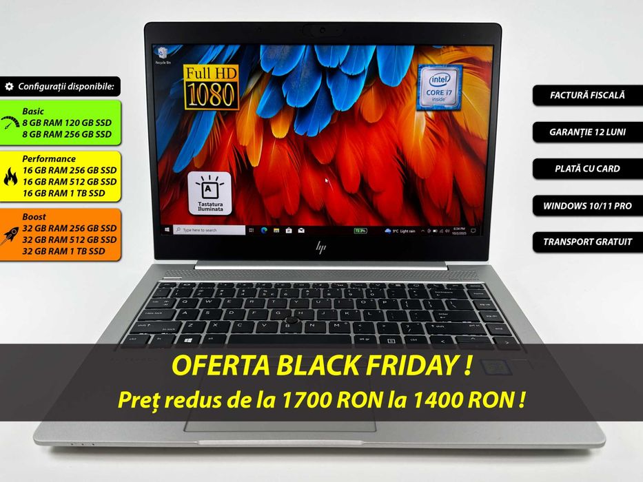 Laptop HP Elitebook Intel i7 16 gb 512 ssd 14 inch Garantie 12 Luni