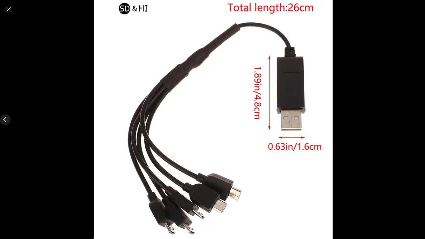 Продам новый зарядный USB кабель 5 в 1 для дронов 3,7V