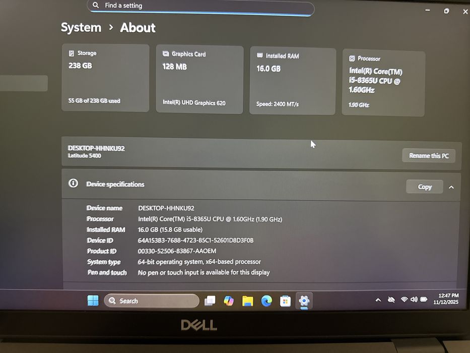 Laptop Dell Latitude 5400 i5 16gb ssd