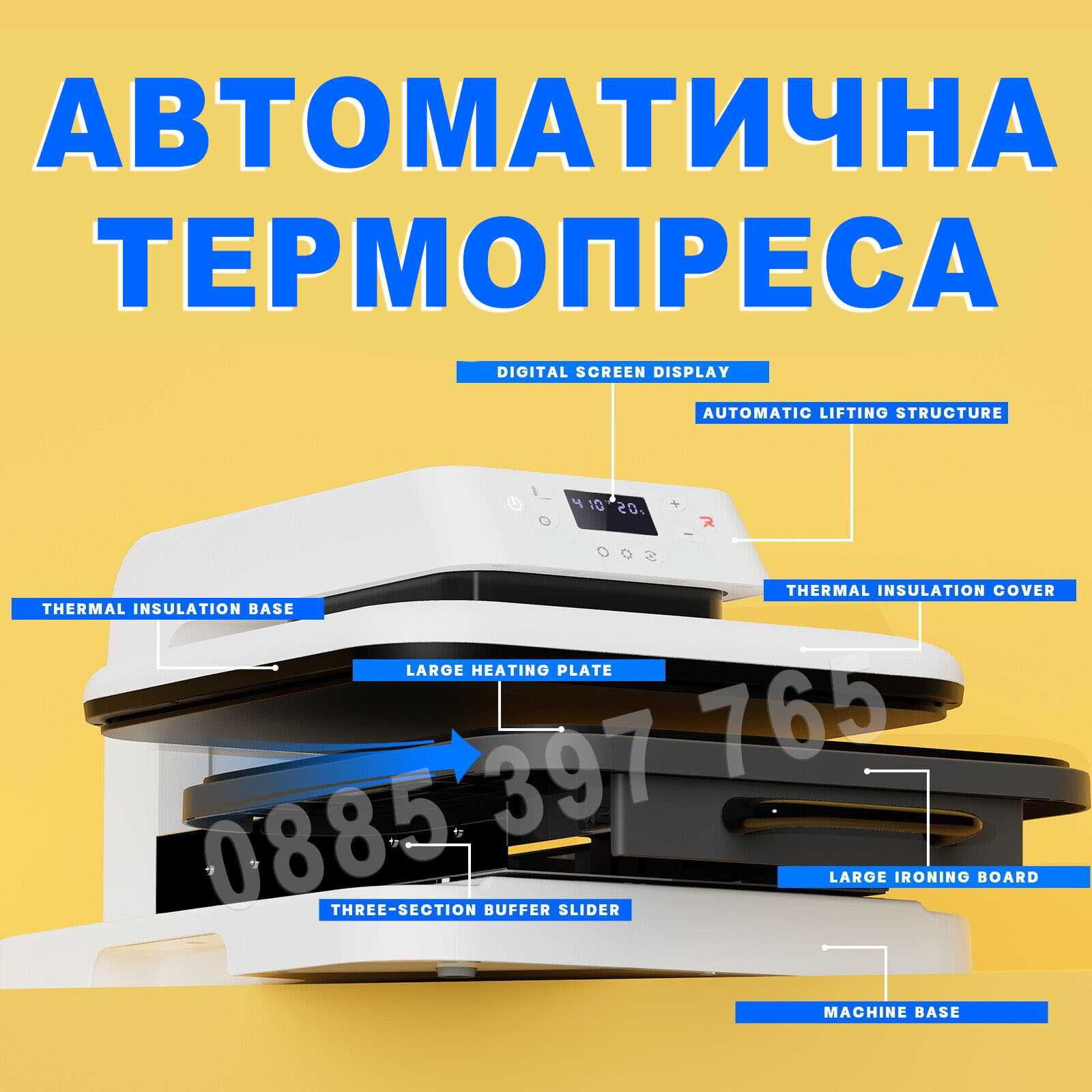 Професионална Автоматична Термопреса с глям плот 38х38 см