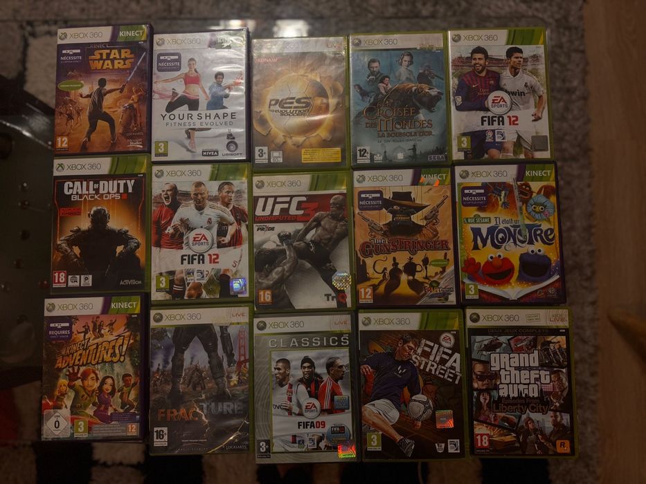 Vând Xbox 360 + Kinect + 2 controlere + 15 jocuri – stare foarte bună