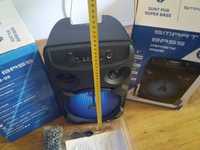 Boxa bluetooth cu acumulator, microfon, slot usb, telecomanda, lumini