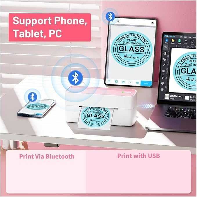 Термопринтер за етикети PM 241 BT,  съвместим с телефон и компютър