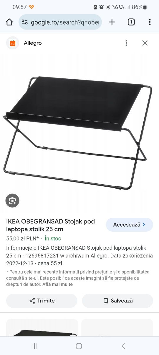 Masa pliabila laptop Ikea