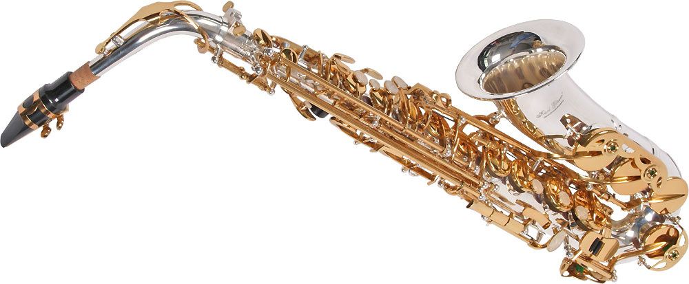 Saxofon Alto Karl Glaser ARGINTIU + AURIU curbat Saxophone Germania