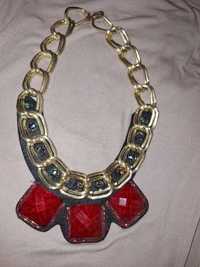 Накладной воротник - ожерелье "Синий и красный камень на цепочке"
