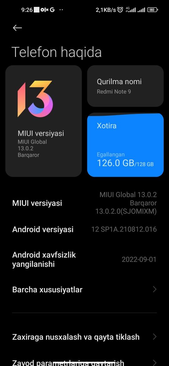 Redmi note 9, 4/128