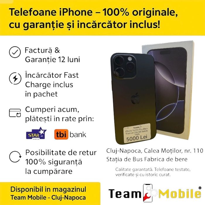 iPhone 16 Pro Max Black Titanium 256GB eSim 100% Baterie
