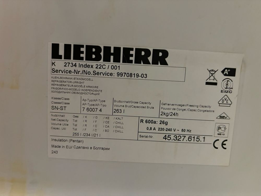 Хладилник Liebherr K 2734 с обем 234 литра