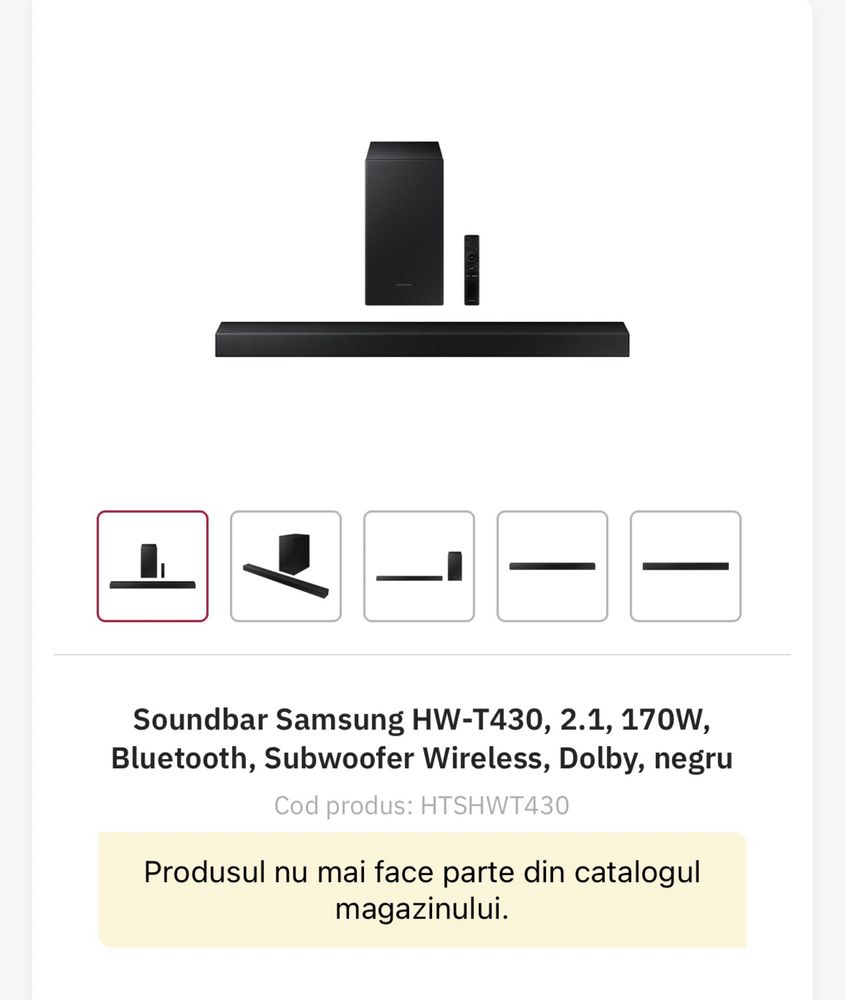 Soundbar Samsung HW-T430, 2.1 Canale, 170W