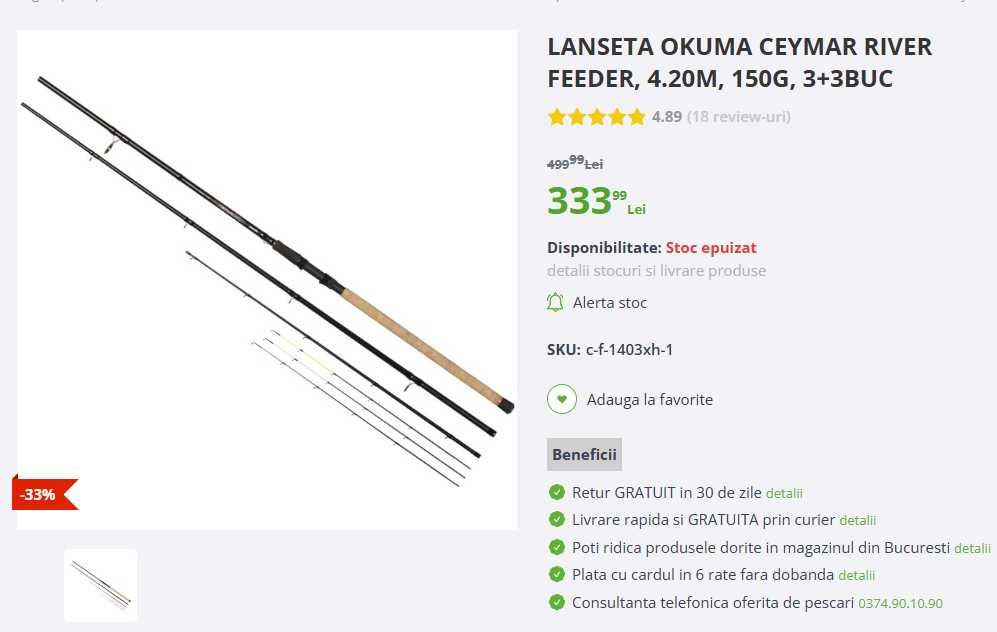 Lanseta Okuma Ceymar River Feeder, 4.20m, 150g, 3+3buc