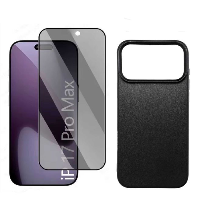 Set Folie de Sticla + Husa Silicon Negru iPhone 17 Air 17 Pro Max 17