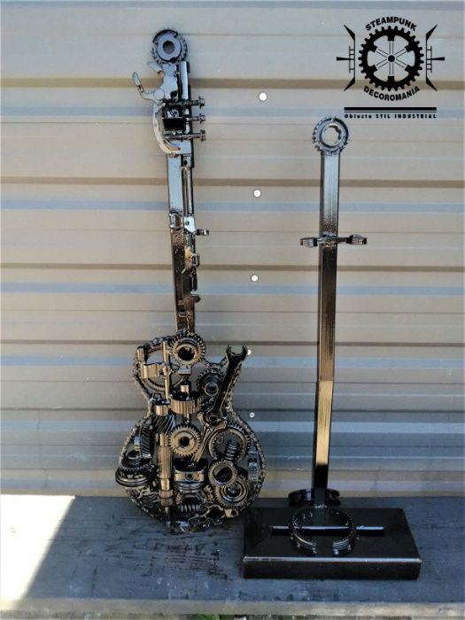 Sculptura fier hand made.Cadou unicat!Chitara cu suport.Decor Industri