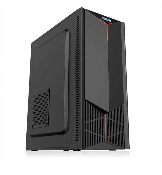 Yangi kampyuter ichida mishka, monitor, klaviatura, sistema blok.