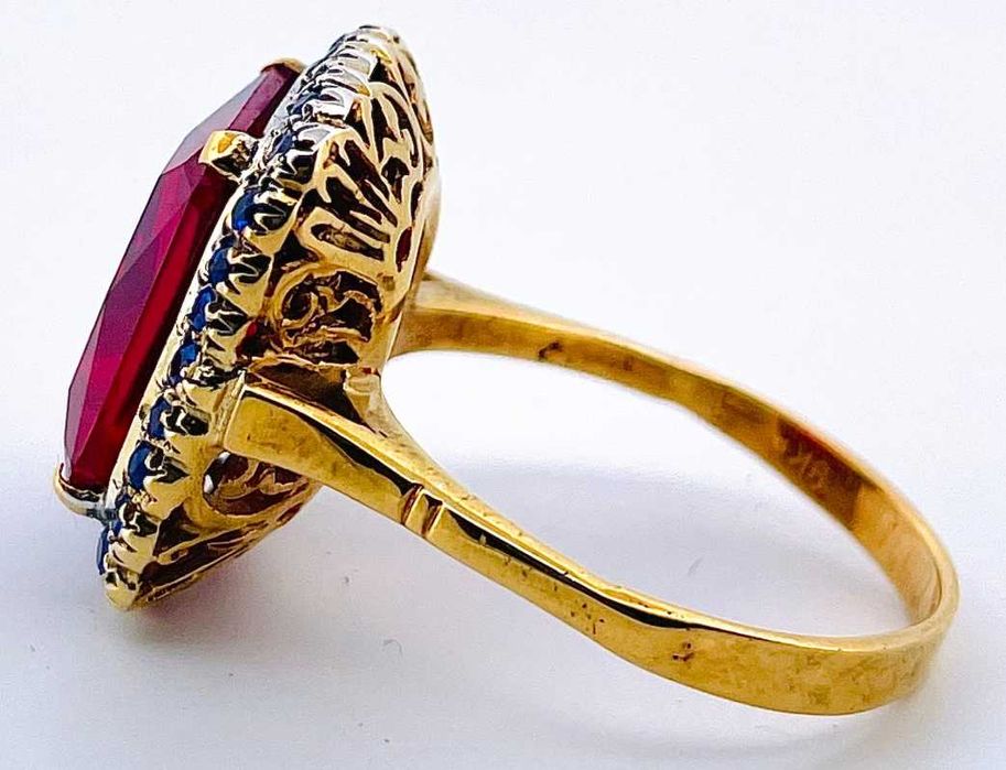 Inel aur victorian cu rubin si safire