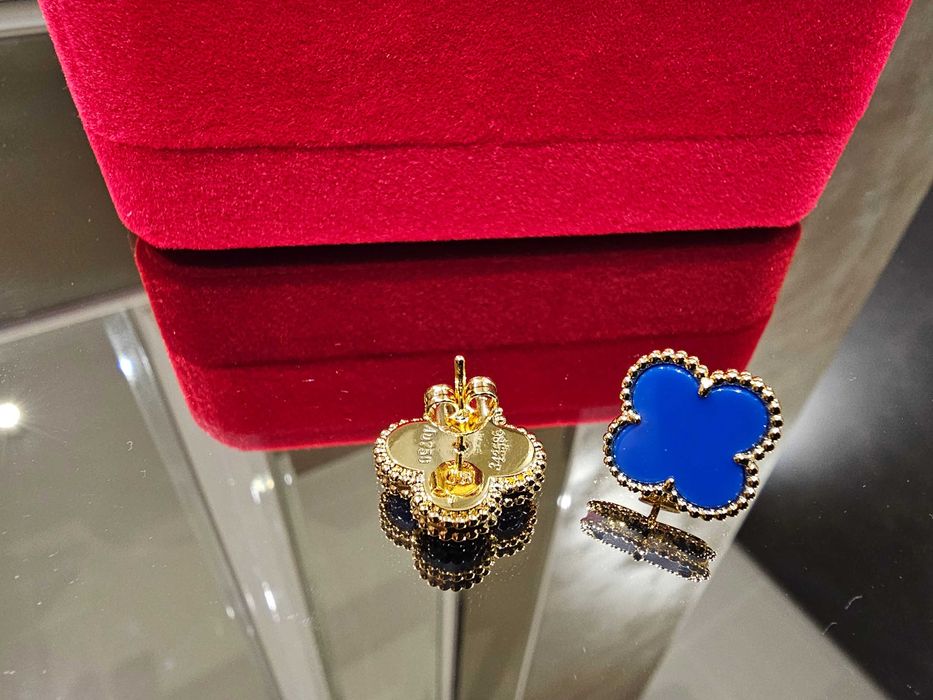 Van Cleef & Arpels VCA Blue Agate Vintage Alhambra Clover Дамски Обеци