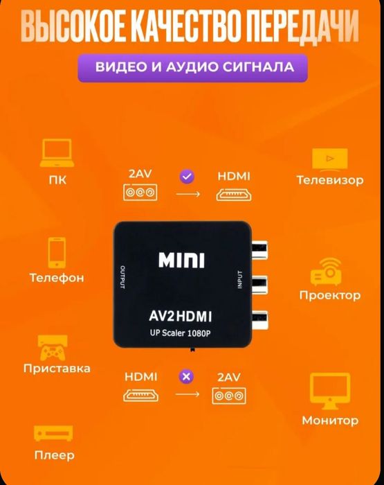 Конвертер AV на HDMI и аудио, AV 2 HDMI для монитор