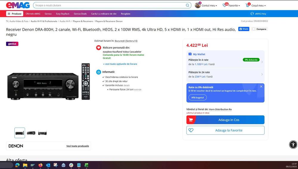 Receiver stereo DENON (HDMI Arc, Wi-Fi, Bluetooth, HEOS, 4k, 2x100w)