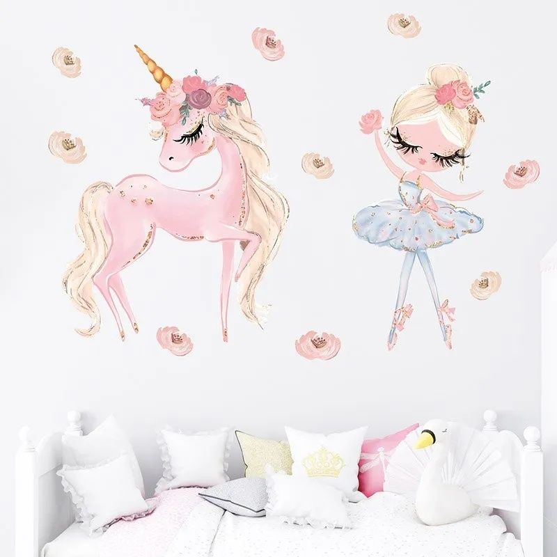 Sticker de perete balerina/unicorn, repoziționabil, waterproof