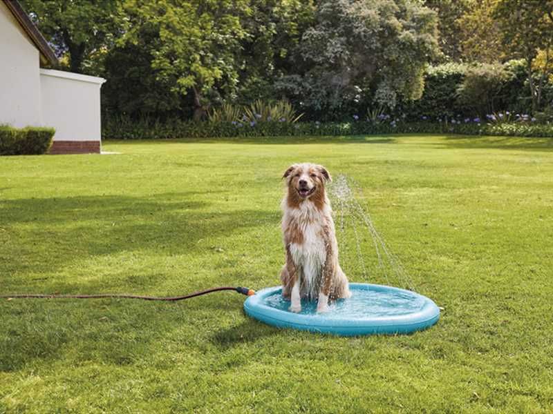 НОВИ! Басейн с фонтани охлаждаща постелка с пръскачки за кучета 100см