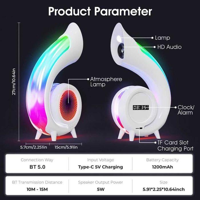 Led Лампа с Bluetooth Високоговорител, RGB с Блутут и Часовник
