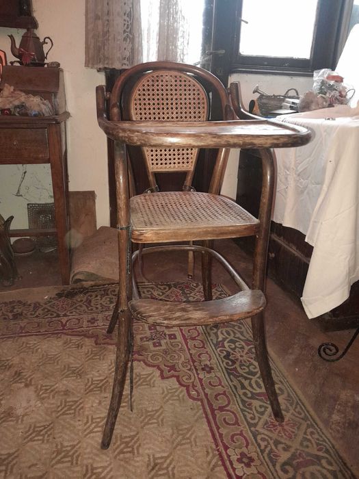 Scaun de Bebeluș vintage din Lemn Curbat Art Nouveau Stil Thonet, 1950