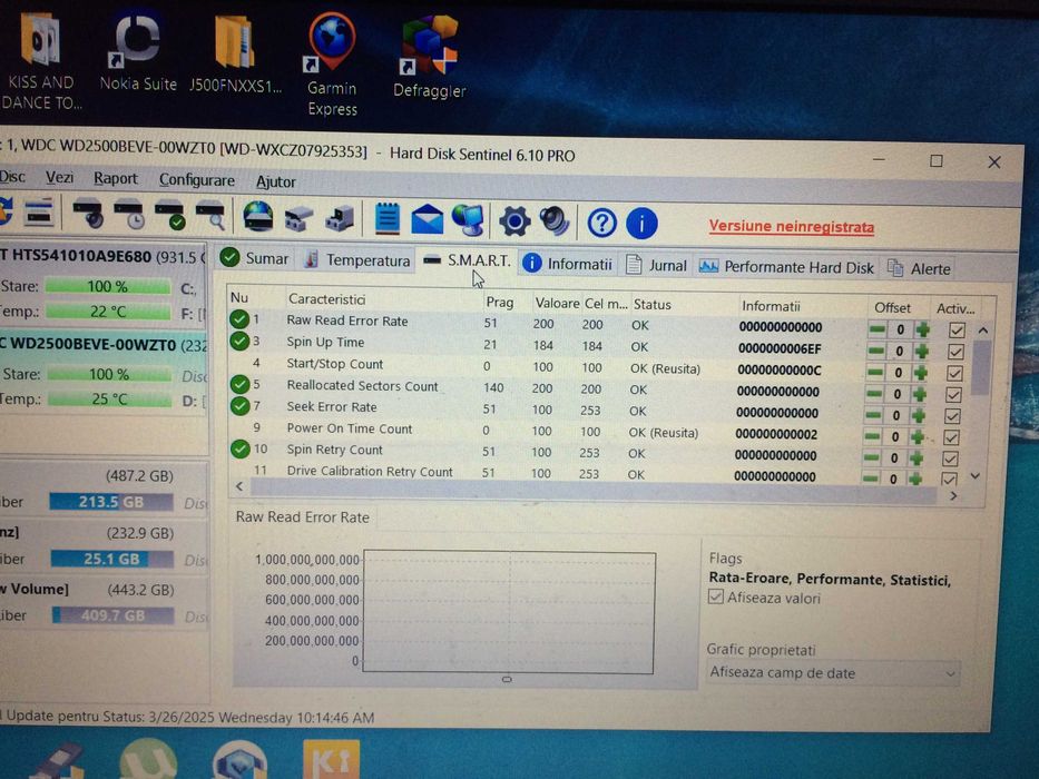 Hard disk ide laptop WD Scorpio de 250 gb cu 2 ore de functionare.