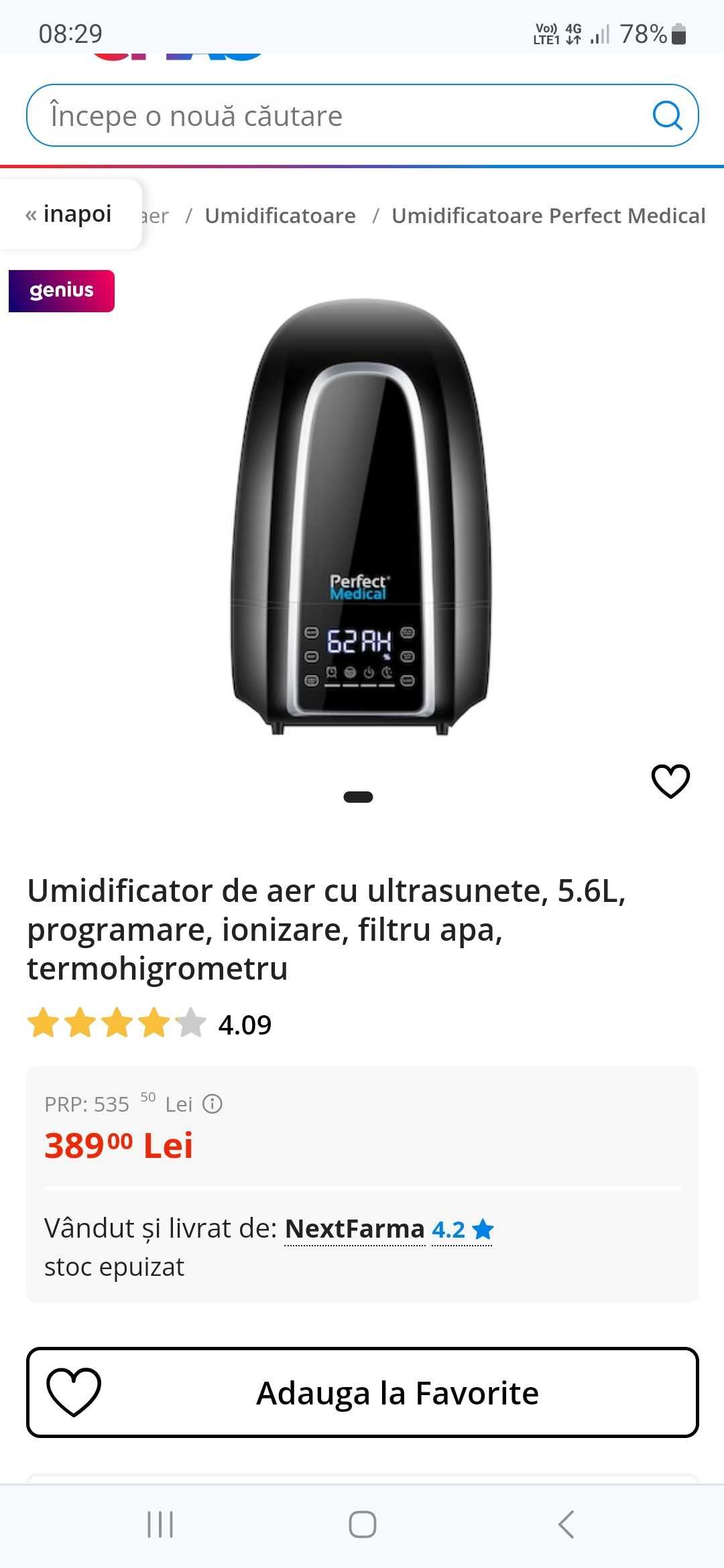 Aparat umidificator cu ultrasunete nou!  Firma Perfect Medical 170lei