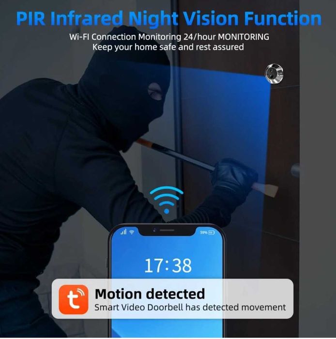 WIFI Видеошпионка за врата с батерия 3MP MicroSD32GB с видеокамера