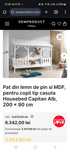 Pat din lemn de pin si MDF, pentru copii tip casuta