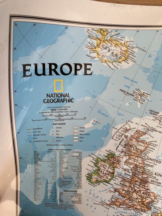 Ламинирана карта на Европа - National Geographic