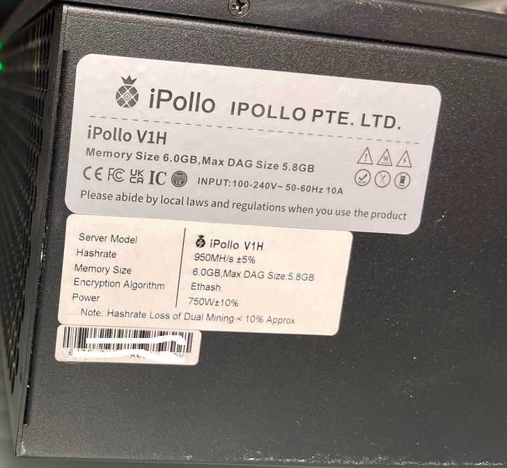 Крипто майнер Antminer IPOLLO V1H 950MH Ethash,ETC, QKC, CLO, POM, ZIL