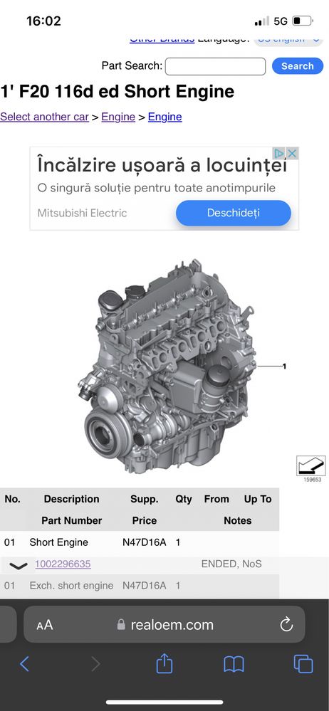 Motor N47D16A BMW F20 F21 seria1