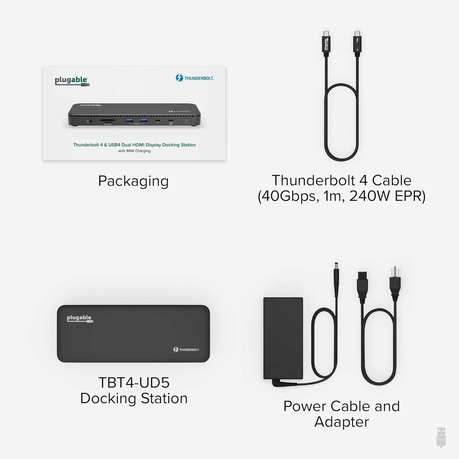 Plugable докинг станция Thunderbolt 4, един 8K или два 4K HDMI, 100 W