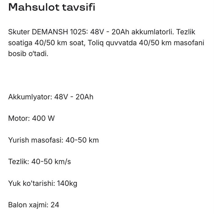 “DEMANSH” rusumli Velomoped sotiladi