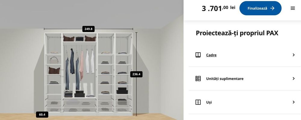 Dulap Ikea PAX 250 x 236 cm