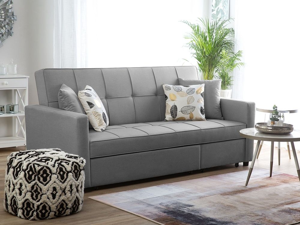 Canapea extensibilă din textil gri cu 3 locuri, Beliani