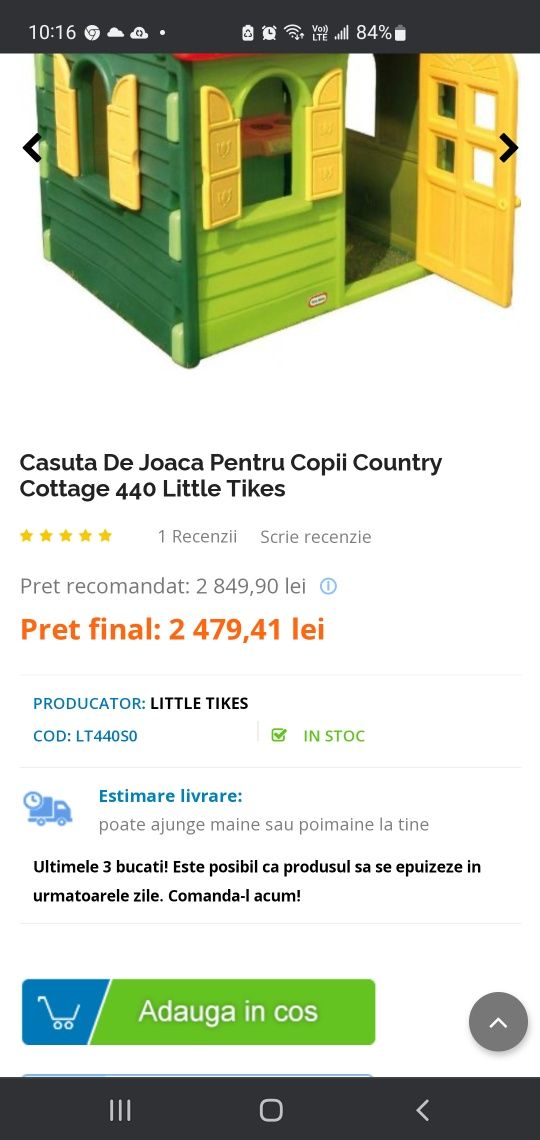 Casuta copii little tikes pereti dubli