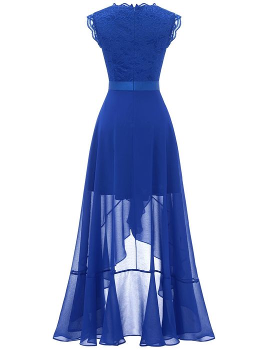 Rochie lungă elegantă Dressystar – model Vokuhila, albastru regal, măr