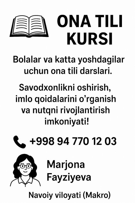 Ona tili kursi bolalar va katta yoshdagilar uchun